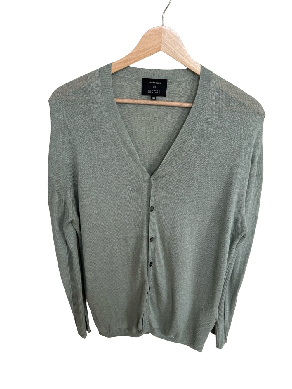 Pas de Calais Slim Button Down Cardigan Sage Green Sz 36
